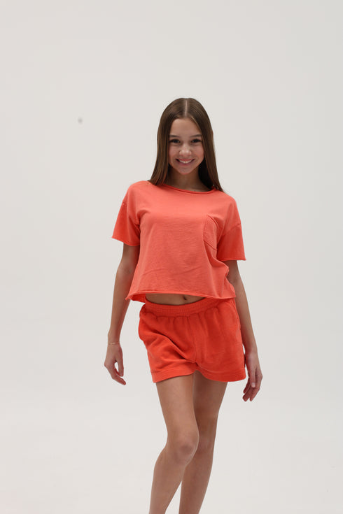 COTTON JERSEY RAW EDGE POCKET TEE